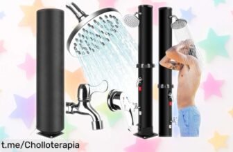 Ducha solar con cabezal giratorio y grifo lavapiés, perfecta para disfrutar al máximo en piscina o camping; ¡oferta increíble que no querrás dejar escapar!