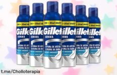 Espuma de afeitar suavizante Gillette Series con manteca de cacao en pack de 6 a precio loco, desliza perfecto y cuida tu piel como nunca antes. ¡Hazte con el ofertón ya!