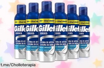 Espuma de afeitar suavizante Gillette Series con manteca de cacao en pack de 6 a precio loco, desliza perfecto y cuida tu piel como nunca antes. ¡Hazte con el ofertón ya!