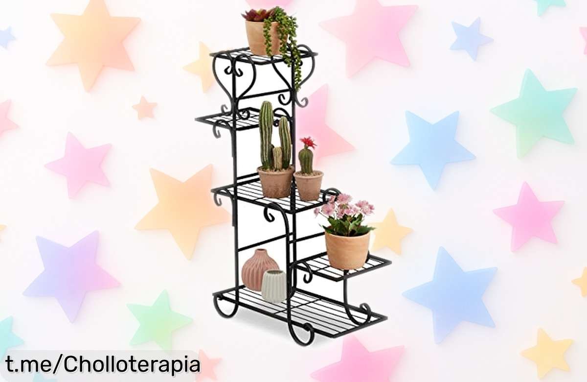 Estantería para plantas Relaxdays, diseño retro y resistente que transforma cualquier rincón: ¡aprovecha esta oferta increíble antes de que vuela!