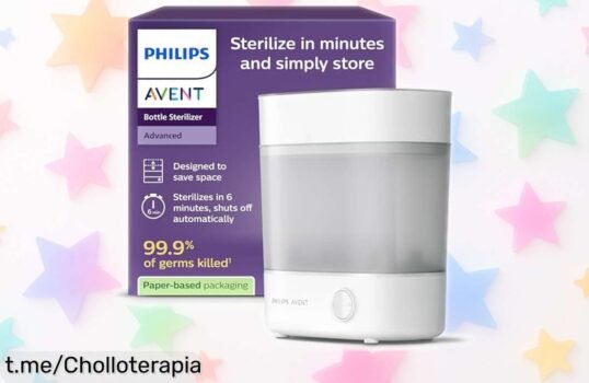 Esterilizador eléctrico de botellas Philips Avent que elimina el 99,9% de gérmenes y limpia hasta 6 biberones en solo 10 minutos. ¡Hazte con él antes de que se acabe!