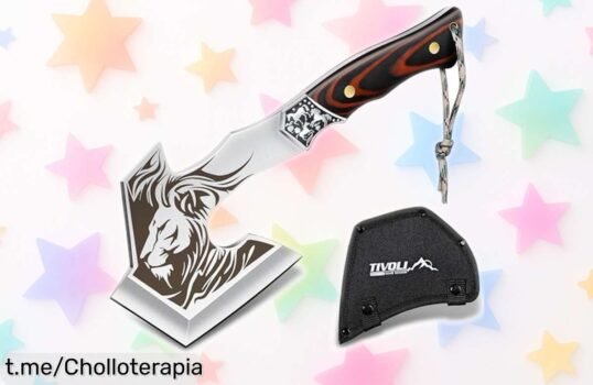 Impresionante hacha de acero al carbono TIVOLI, diseño león y resistencia única a precio que no cuadra; ¡no te quedes sin la tuya para tus grandes aventuras!