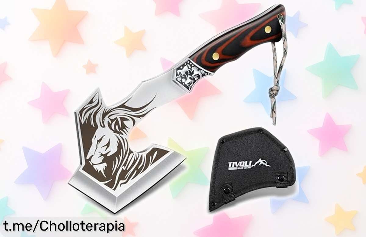 Impresionante hacha de acero al carbono TIVOLI, diseño león y resistencia única a precio que no cuadra; ¡no te quedes sin la tuya para tus grandes aventuras!