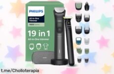 Impresionante recortadora Philips Serie 9000 OneBlade con 19 accesorios, se afila sola y ajusta la potencia: ¡ofertón que no puedes dejar escapar para lucir espectacular!
