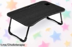 Increíble mesa plegable portátil para ordenador con ranura para tablet y posavasos, ahora a un precio revolucionario que no podrás dejar escapar. ¡Crea tu espacio ideal hoy mismo!