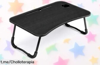 Increíble mesa plegable portátil para ordenador con ranura para tablet y posavasos, ahora a un precio revolucionario que no podrás dejar escapar. ¡Crea tu espacio ideal hoy mismo!
