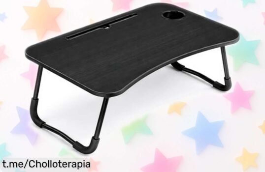 Increíble mesa plegable portátil para ordenador con ranura para tablet y posavasos, ahora a un precio revolucionario que no podrás dejar escapar. ¡Crea tu espacio ideal hoy mismo!