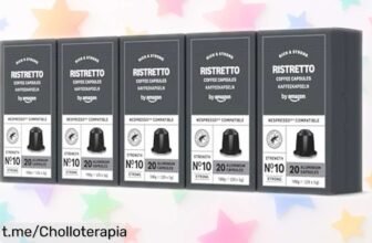 Increíble pack de 100 cápsulas Ristretto by Amazon para Nespresso a precio rebajado; disfruta del sabor intenso que alegrará tus mañanas, ¡no te lo pierdas!