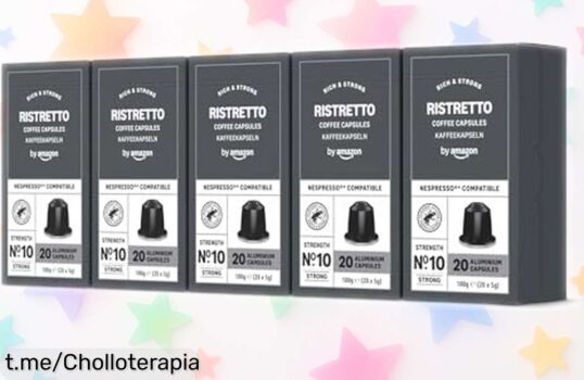 Increíble pack de 100 cápsulas Ristretto by Amazon para Nespresso a precio rebajado; disfruta del sabor intenso que alegrará tus mañanas, ¡no te lo pierdas!