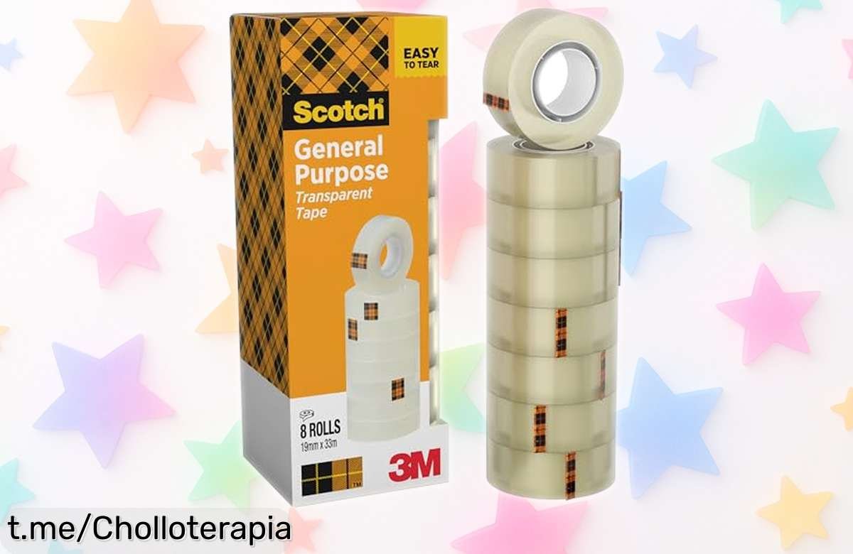 Increíble pack de 8 rollos de cinta adhesiva Scotch con recargas fáciles a un precio rebajado que te hará sentir listo para cualquier reto en casa, el cole o la oficina.
