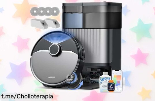 Increíble robot aspirador y fregasuelos Ultenic MX50 que se vacía solo, sube la mopa y limpia con agua caliente; ahorra esfuerzo mientras brilla tu hogar. ¡No te lo pierdas!