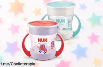 Increíbles tazas NUK Mini Magic Cup para bebés: ¡sin lío ni manchas! Pack de 2 a un precio rebajado. Haz que tus peques beban felices y sin ensuciar, ¡añádelas ya!