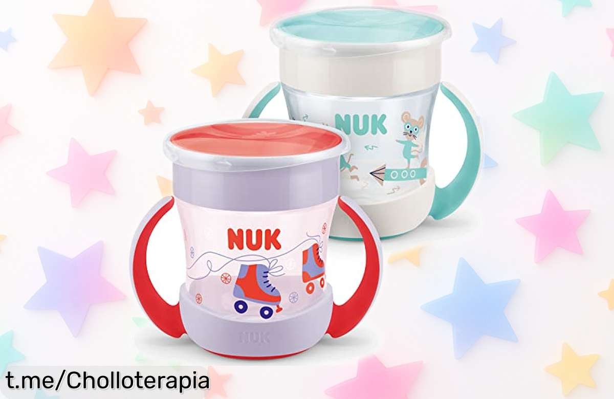 Increíbles tazas NUK Mini Magic Cup para bebés: ¡sin lío ni manchas! Pack de 2 a un precio rebajado. Haz que tus peques beban felices y sin ensuciar, ¡añádelas ya!