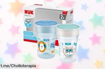 Increíbles vasos antiderrame NUK Magic Cup para bebés, pack de 2 a precio loco: deja que tu pequeño beba sin manchas y sin parar el flujo ¡No te quedes sin ellos!