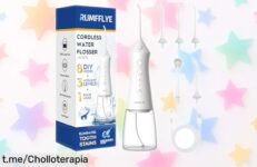 Irrigador dental portátil RUMFFLYE con 12 modos y 5 boquillas, ¡precio rebajado que te dejará la boca impecable! No dejes escapar esta oferta única para cuidar tu sonrisa.