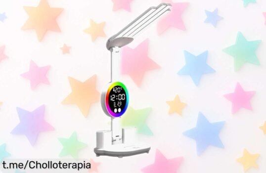 Lámpara de escritorio RoaQinFo con luz regulable, reloj y carga USB: un ofertón increíble que hará brillar tu espacio mientras cuidas tus gadgets ¡No te lo puedes perder!