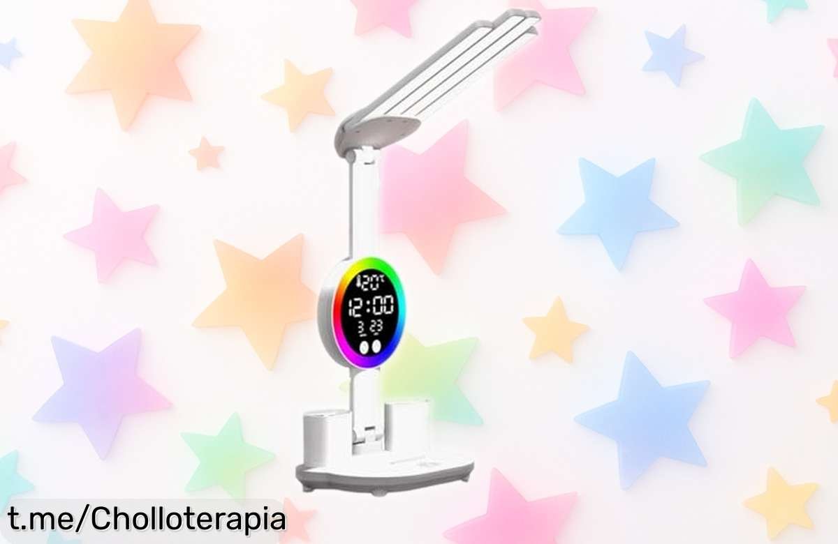 Lámpara de escritorio RoaQinFo con luz regulable, reloj y carga USB: un ofertón increíble que hará brillar tu espacio mientras cuidas tus gadgets ¡No te lo puedes perder!
