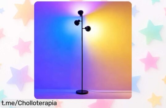 Lámpara de pie LED con 3 cabezales ajustables y mando a distancia, un ofertón que no querrás dejar escapar para iluminar tu hogar como siempre has soñado.