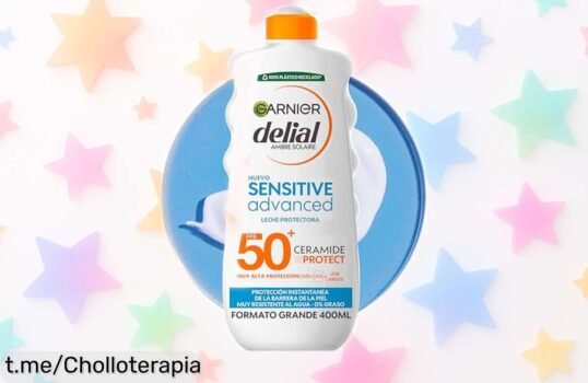 Leche solar Garnier Delial Sensitive Advanced para piel clara a un precio loco: protección IP50+ sin marcas y resistencia al agua. ¡Cuida tu piel y disfruta del sol ya!