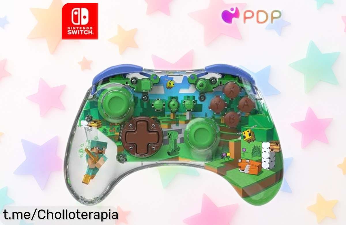 Mando inalámbrico PDP para Nintendo Switch con luces LED que personalizas y batería recargable, super chollo que hará brillar tus partidas de Minecraft, ¡no te lo puedes perder!