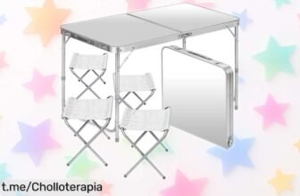 Mesa plegable con 4 sillas GOODS+GADGETS, ¡un ofertón tirado de precio y muy resistente! No te quedes sin la tuya, llévala a donde quieras y disfruta al máximo del aire libre.