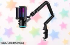 Micrófono USB K KASONIC con brazo articulado y luces RGB a un precio regalado que le dará flow a tu setup ¡No dejes pasar esta oferta increíble para tus podcasts y streaming!