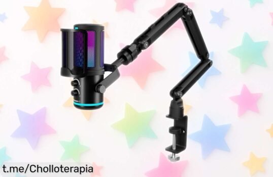 Micrófono USB K KASONIC con brazo articulado y luces RGB a un precio regalado que le dará flow a tu setup ¡No dejes pasar esta oferta increíble para tus podcasts y streaming!