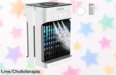 Mini aire acondicionado portátil con 3 velocidades y niebla ajustable, ¡un ofertón que enfría rápido hasta 9 °C! Lleva la frescura a donde vayas antes de que se agote.