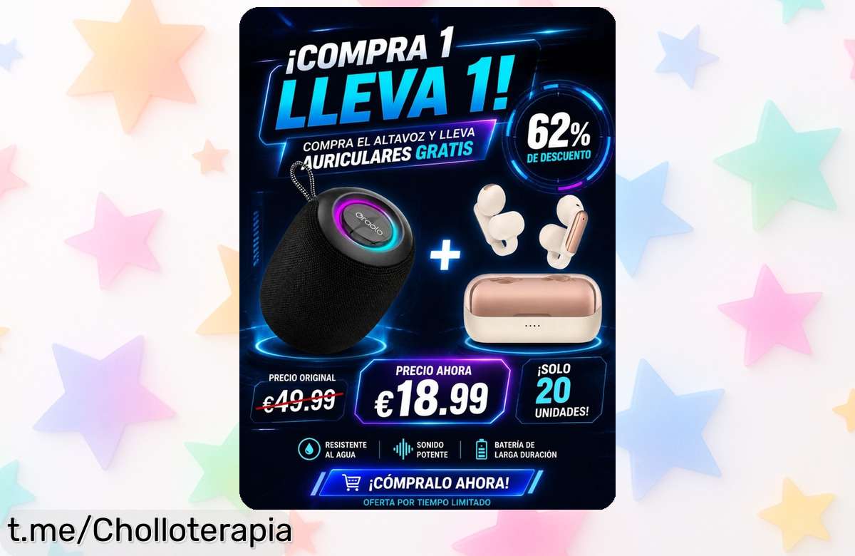 Mini altavoz portátil Oraolo Bluetooth 5.4 con sonido potente y luces impresionantes, ¡lleva fiesta a cualquier lugar! Auriculares de regalo si lo compras hoy mismo, no te lo pierdas.