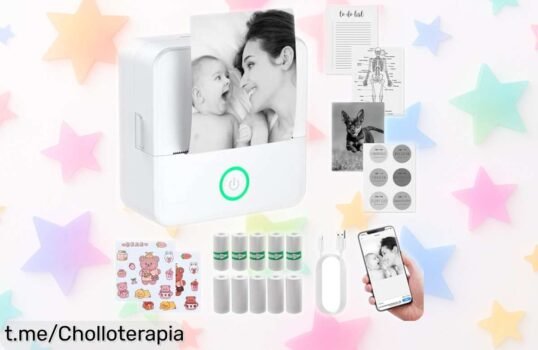 Mini impresora portátil eSynic con 10 rollos de papel a precio regalado, imprime fotos y stickers al instante para llenar tus recuerdos de color y diversión. ¡No te quedes sin la tuya!