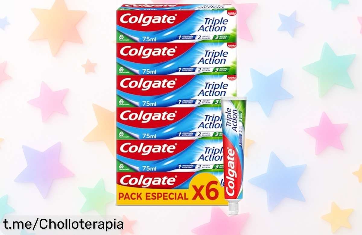 Pack 6 Colgate Triple Acción: ¡Pasta de dientes con flúor en un ofertón que blanquea y da aliento fresco todo el día! No te lo pierdas, tu sonrisa lo vale.