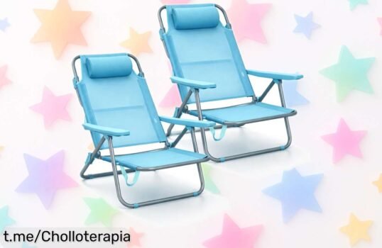 Pack de 2 sillas de playa plegables con reposacabezas para disfrutar al máximo del sol, ¡no te pierdas este descuentazo que no vuelves a ver!