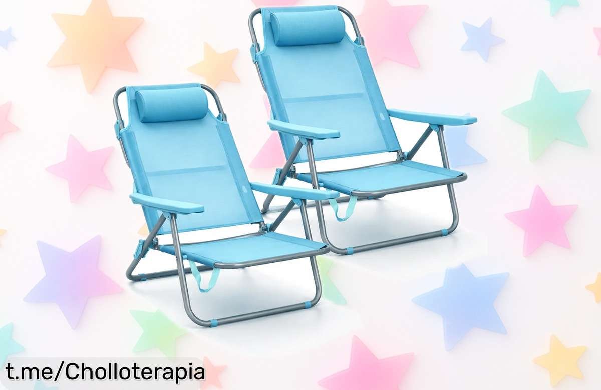 Pack de 2 sillas de playa plegables con reposacabezas para disfrutar al máximo del sol, ¡no te pierdas este descuentazo que no vuelves a ver!