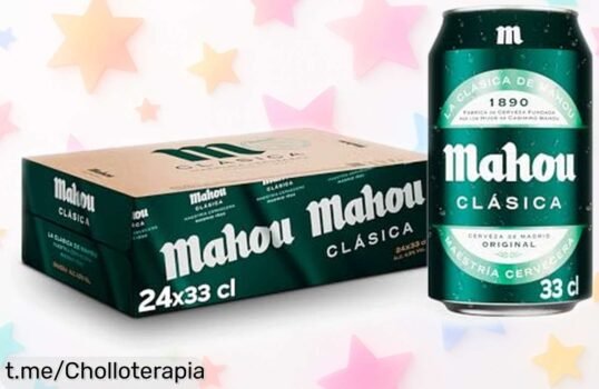 Pack de 24 latas de Mahou Clásica en ofertón: refresco dorado y suave a precio loco, perfecto para disfrutar con amigos en cualquier tarde. ¡No te lo pierdas!
