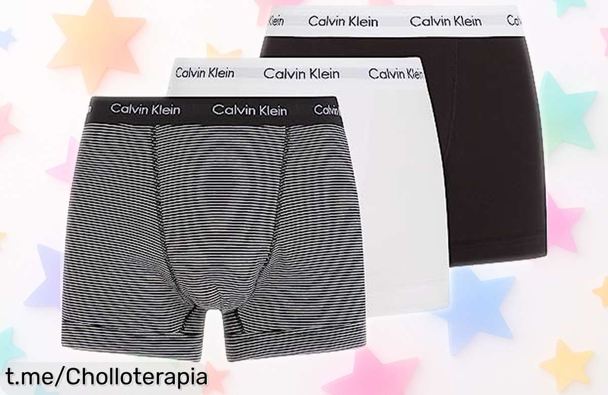 Pack de 3 calzoncillos bóxer Calvin Klein para hombre a precio loco: calidad premium y ajuste perfecto que te acompañará en cada aventura. ¡Consígelos ya antes de que se acaben!