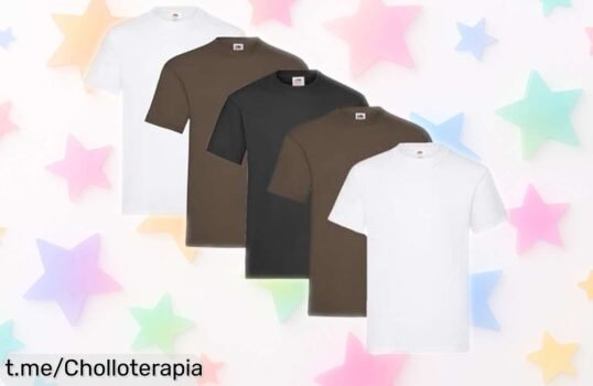 Pack de 5 camisetas Fruit of the Loom en algodón grueso y variado con bloc de notas gratis, una oferta imperdible para renovar tu armario sin romper el banco. ¡No esperes más!