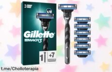 Pack de 7 recambios para maquinilla Gillette Mach3 con maquinilla gratis, ¡afílate fácil y suave a precio loco! No te lo pierdas, cuida tu estilo sin complica.