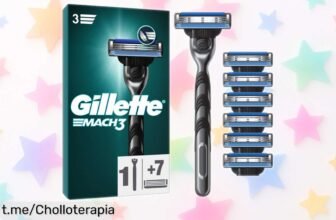 Pack de 7 recambios para maquinilla Gillette Mach3 con maquinilla gratis, ¡afílate fácil y suave a precio loco! No te lo pierdas, cuida tu estilo sin complica.