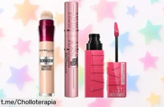 Pack de maquillaje Maybelline con pintalabios Vynil y máscara Lash High a un precio loco, dale caña a tu rutina y no dejes pasar este ofertón que brilla por su duración.