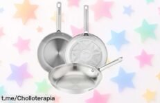 Pack de tres sartenes Tefal Duetto On que calientan en un plis plas y dejan tu comida crujiente, ¡no te pierdas este ofertón que hará brillar tu cocina ya!