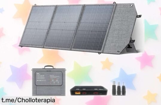 Panel solar plegable portátil CTOLITY 100W: ¡Chollazo para tus aventuras! Carga rápida y ligera resistencia al agua a un precio que enamora. ¡No te quedes sin él, la oferta vuela!