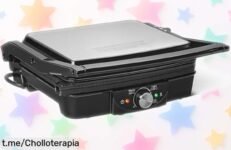 Parrilla eléctrica de contacto Amazon Basics con apertura 180° a un precio de escándalo: ¡prepara tus comidas rápidas y deliciosas sin complicaciones, aprovecha esta oferta única ahora!