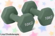 Pesas de neopreno Amazon Basics de 10 kg para entrenar sin tregua, ¡con un ofertón que no te puedes perder! Tu fuerza a un precio increíblemente bajo y con resultados sorprendentes.