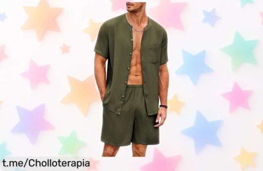 Pijama de algodón Ekouaer para hombre, cómodo y cool, súper chollo que no puedes dejar pasar; dale a tus días en casa o playa un toque especial antes que se agote esta oferta.
