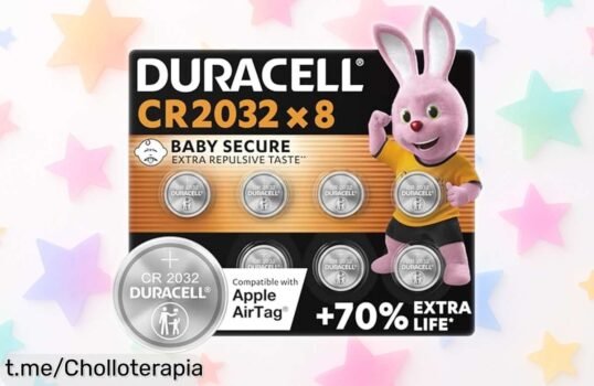 Pilas de botón Duracell CR2032 en pack de 8 a precio loco, con una duración increíble y seguridad extra para los peques. ¡Aprovecha este ofertón antes que se agoten!
