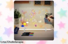 Pizarra LED transparente con lápices de colores, ideal para dejar notitas creativas, ¡aprovéchate de este super chollo y transforma tu espacio en un mar de ideas!