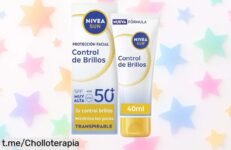 Protector solar facial NIVEA SUN FP50+ que controla brillos, ligero y sin grasa: ¡ahora a precio loco! Cuida tu piel y deslumbra en cada momento. ¡No dejes pasar esta oferta única!