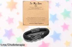 Pulsera de cuero grabada para hombre que demuestra amor por tu hijo, un detallazo a precio loco que hará brillar sus ojos y te recordará siempre lo especial que es.