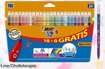 Rotuladores lavables BIC Kids en caja de 24 colores vibrantes: super chollo para el cole, pintan genial y se limpian fácil. ¡No te quedes sin ellos!