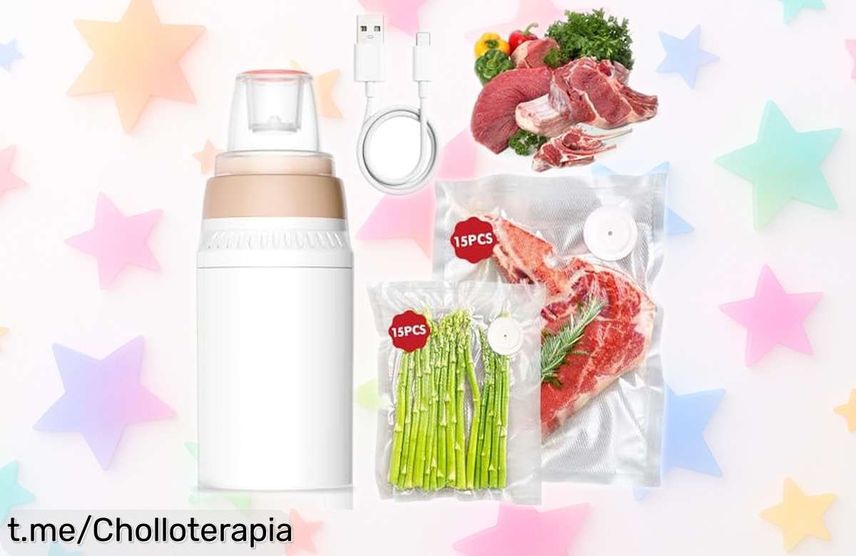 Selladora al vacío portátil que conserva tu comida fresca hasta 6 veces más y sella en solo 5 segundos, ¡un ofertón con 30 bolsas reutilizables que no puedes dejar pasar!